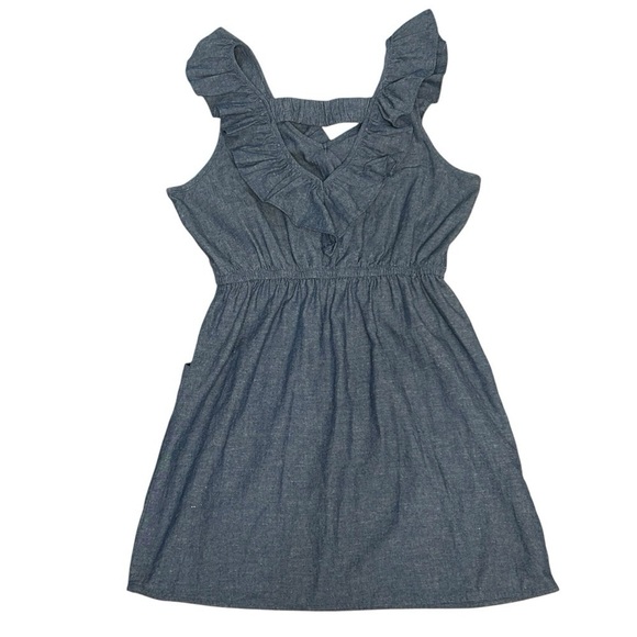 Alythea Chambray Ruffle Linen Sundress Blue Sleeveless Dress Women’s Large - Picture 5 of 11